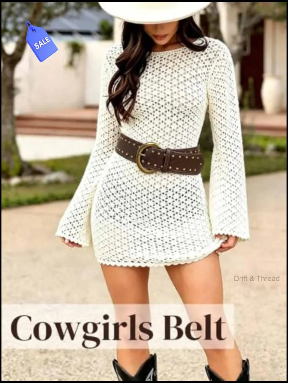 Wide Western Cowgirl Leather Belt Chunky Metal Buckle for Jeans Dresses